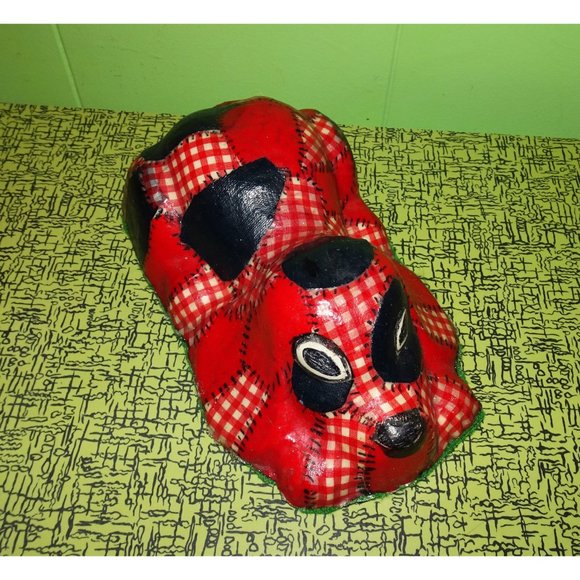 Vintage Red & Black Patchwork Dog Door Stopper decoupage - Picture 4 of 10